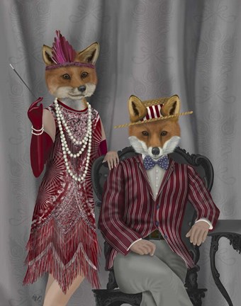 Framed Fox Couple 1920s Print