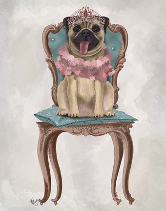 Framed Pug Princess on Chair Print