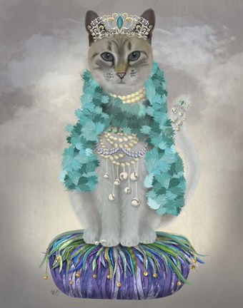 Framed Grey Cat With Bells, Full Print