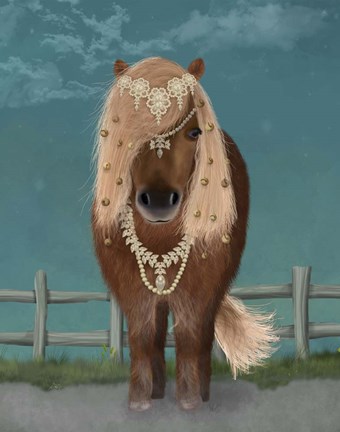 Framed Horse Brown Pony with Bells, Full Print