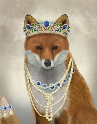 Framed Fox with Tiara, Portrait Print