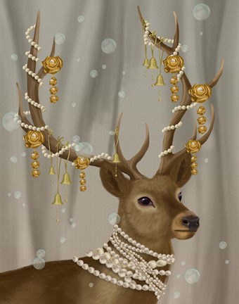 Framed Deer with Gold Bells Print