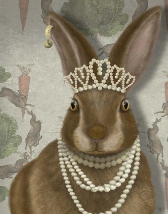 Framed Rabbit and Pearls, Portrait Print