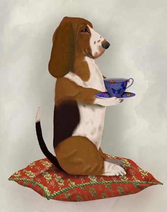 Framed Basset Hound Taking Tea Print