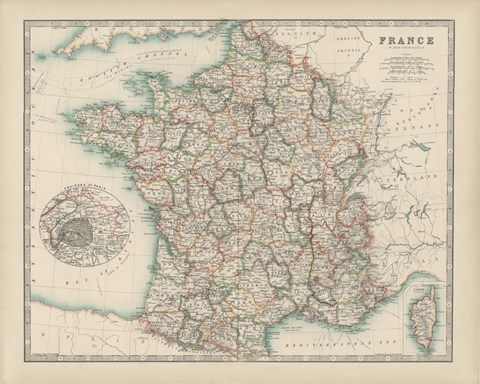 Framed Map of France Print