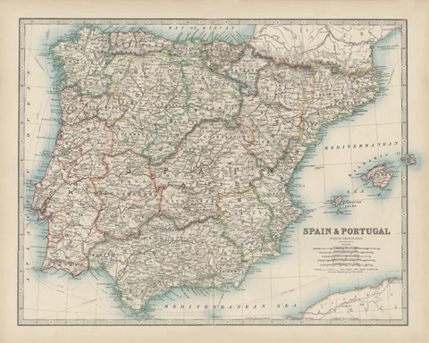 Framed Map of Spain &amp; Portugal Print