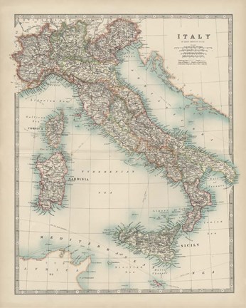 Framed Map of Italy Print