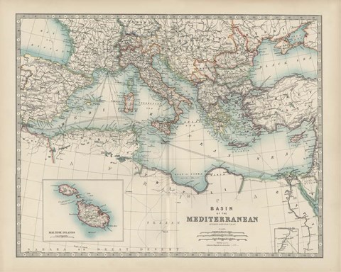 Framed Map of the Mediterranean Print