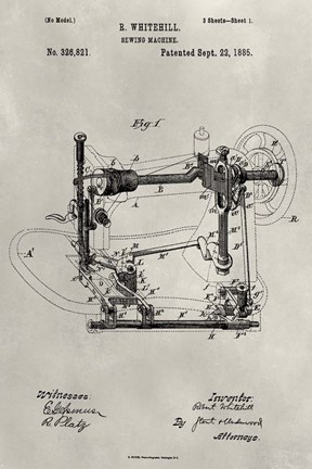 Framed Patent--Sewing Machine Print