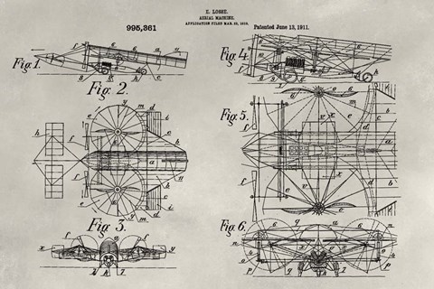 Framed Patent--Aerial Machine Print