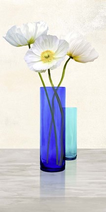 Framed Poppies in crystal vases (Aqua II) Print