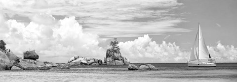 Framed Sailboat at La Digue, Seychelles (BW) Print