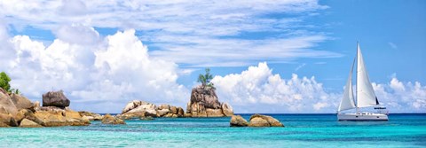 Framed Sailboat at La Digue, Seychelles Print