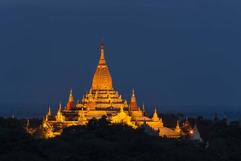 Framed Myanmar, Bagan A Giant Stupa Is Lit At Night On The Plains Of Bagan Print