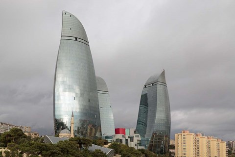 Framed Azerbaijan, Baku The Flame Towers Of Baku Print