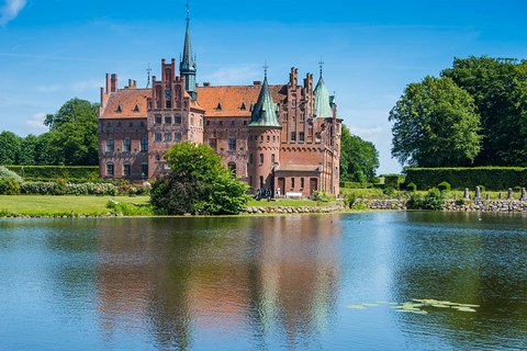 Framed Pond Before The Castle Egeskov, Denmark Print