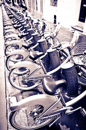 Framed Velib Bicycles For Rent, Paris, France Print