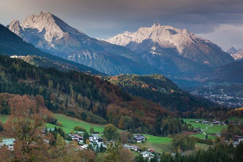 Framed Germany, Bavaria, Elevated Town View From The Rossfeld Panoramic Ring Road In Fall Print