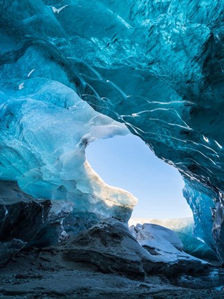 Framed Ice Cave In The Glacier Breidamerkurjokull Print