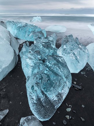 Framed Icebergs On Black Volcanic Beach Vatnajokull, Iceland Print