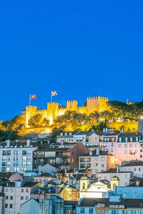 Framed Portugal, Lisbon, Sao Jorge Castle At Dusk Print