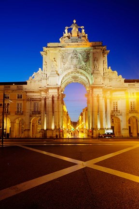 Framed Portugal, Lisbon, Rua Augusta, Commerce Square With The Night Lights Of The City Print