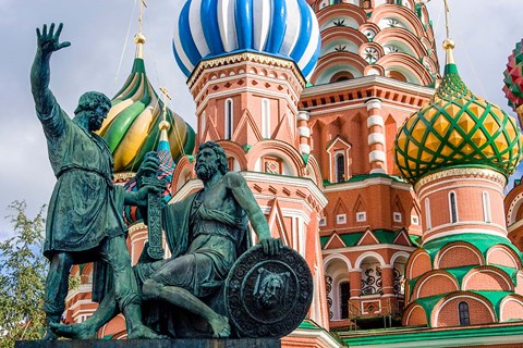 Framed Monument To Minin And Pozharsky St Basil&#39;s Basilica Red Square Moscow, Russia Print