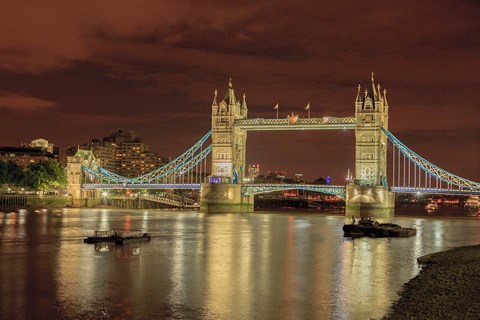 Framed Tower Bridge At Night London England Print