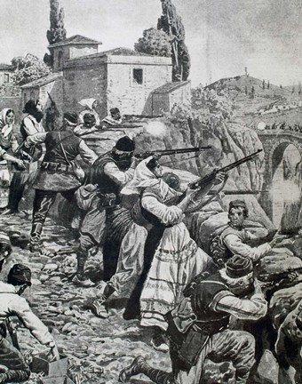 Framed First World War (1914-1918) Inhabitants Of Town Of Serbia Fight Against Austrian Troops Print