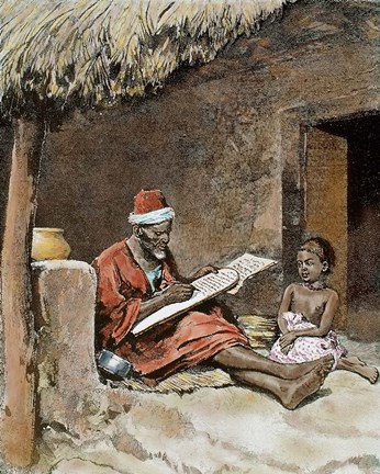 Framed Old Man With Child French Sudan 1893 Print
