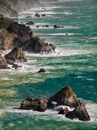 Framed California, Big Sur Waves Hit Coast And Rocks Print