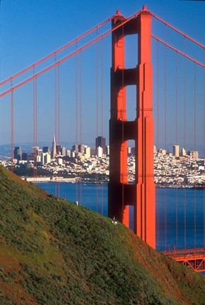 Framed North Tower Of The Golden Gate Bridge Print