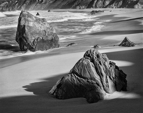 Framed Rocky Coastline Of Garrapata Beach, California (BW) Print