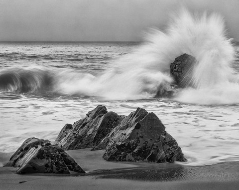 Framed California, Garrapata Beach, Crashing Surf (BW) Print