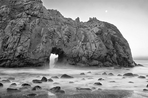 Framed California, Pfeiffer Beach, Rocky Cliff (BW) Print