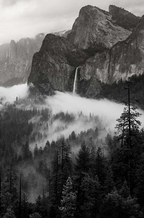 Framed Bridal Veil Falls, Yosemite NP (BW) Print