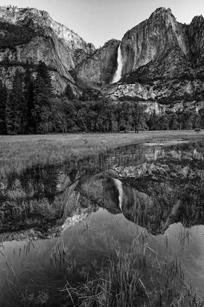 Framed Reflective Pool In Upper Yosemite Falls (BW) Print