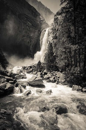 Framed Lower Yosemite Falls, Yosemite National Park (BW) Print