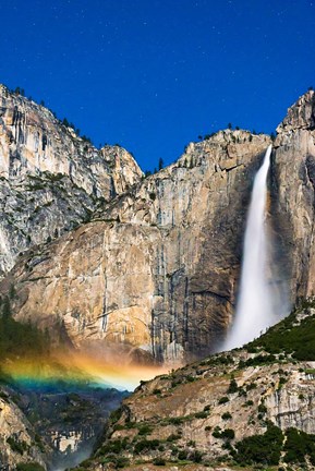 Framed Moonbow And Starry Sky Over Yosemite Falls, California Print