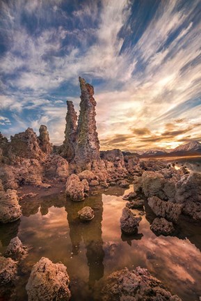 Framed Tufas At Sunset On Mono Lake Print