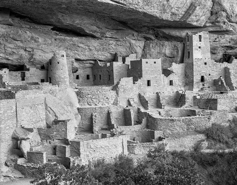 Framed Cliff Palace, Mesa Verde, Colorado (BW) Print