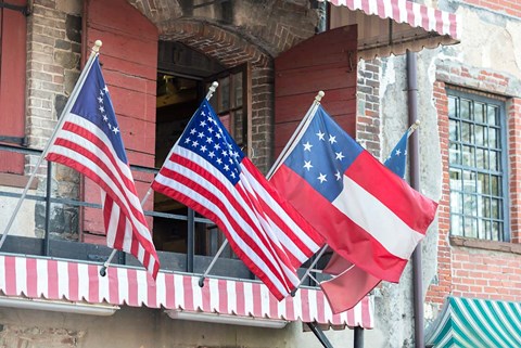 Framed River Street Flags, Savannah, Georgia Print