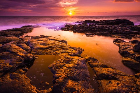 Framed Sunset And Tide Pool Above The Pacific, Kailua-Kona, Hawaii Print