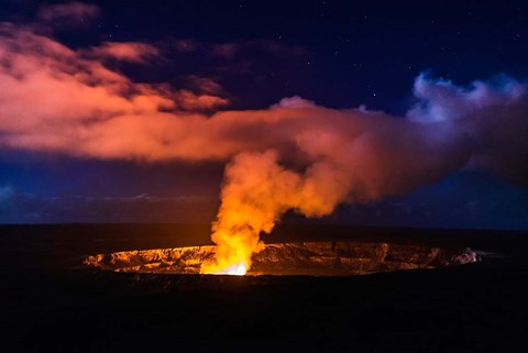Framed Lava Steam Vent Glowing At Night In The Halemaumau Crater, Hawaii Print