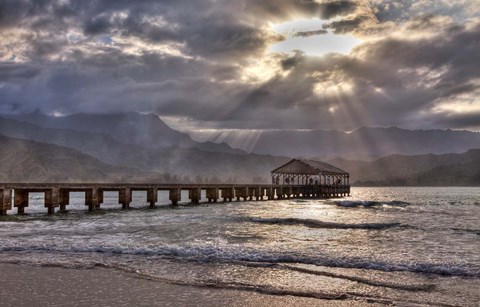 Framed Hanalei Pier At Sunset, Maui, Hawaii Print