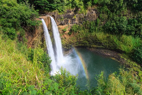 Framed Rainbow In Wailua Falls, Kauai, Hawaii Print