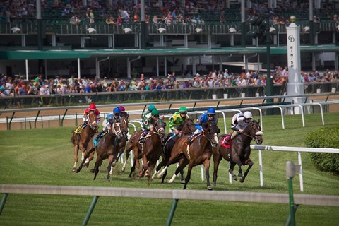 Framed Horses Racing On Turf At Churchill Downs, Kentucky Print