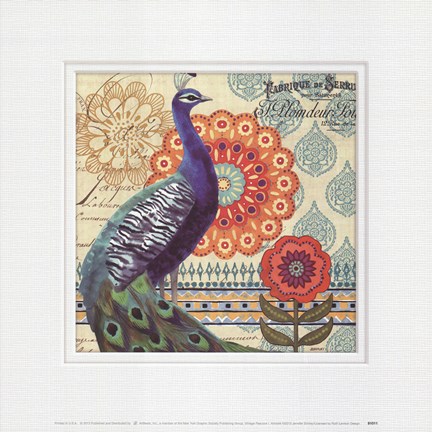 Framed Vintage Peacock I Print