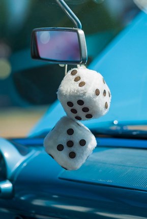 Framed 1950&#39;s Fuzzy Dice At An Antique Car Show Print