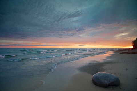 Framed Solitary Boulder On A Beach Of Lake Superior, Michigan Print